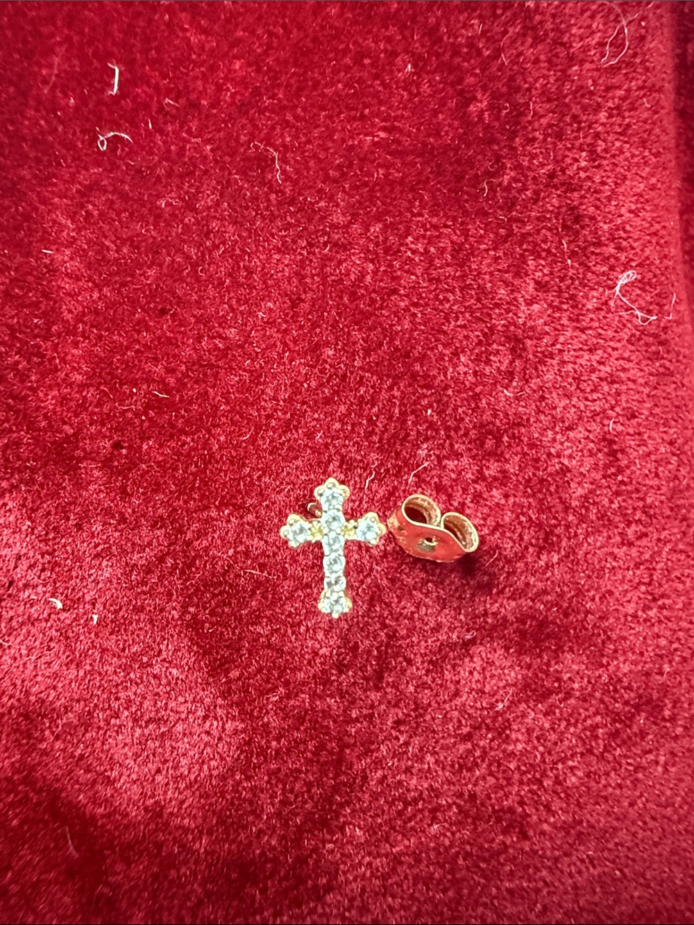 Solid 14kt Delicate Gold Cross CZ Stud Earrings - Picture 2 of 8